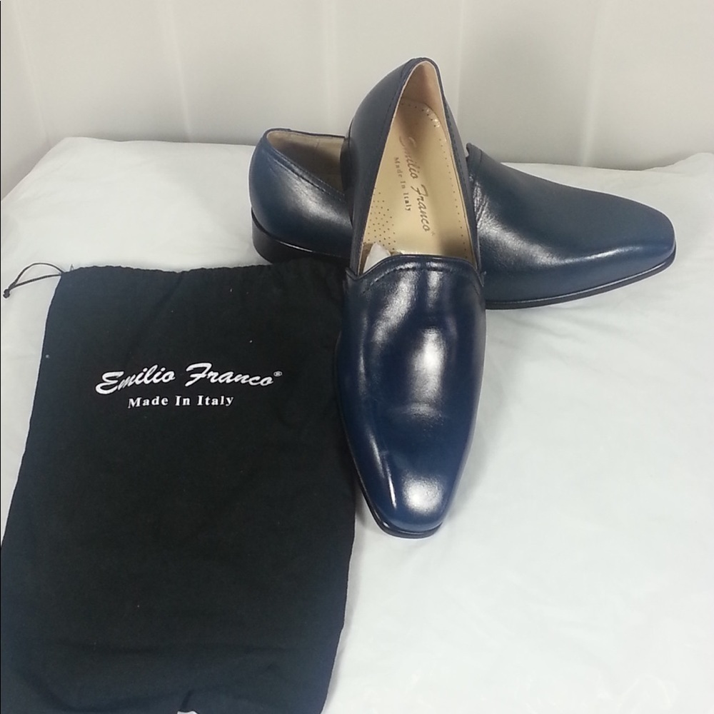 Emilio Franco shoes blue Italian leather captoe - Picture 2 of 6